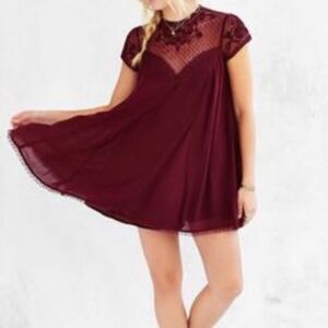 Kimchi Blue Burgundy Lace Yoke Swing Dress
